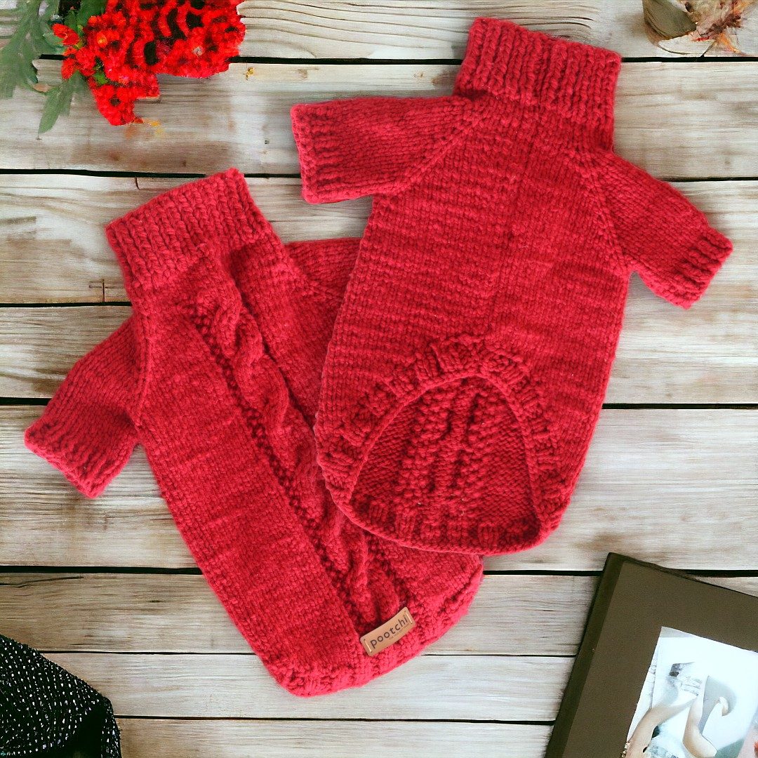 Pootchi Kırmızı Saç Örgü Kazak - görsel 1